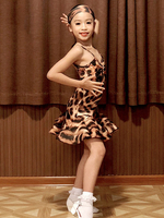 Mädchen Latin Dance Kleid Kinder Leopard Set Lycra Spandex Dancing Wear