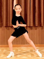 Mädchen Latin Dance Kleider Schwarz Kinder Set Lycra Spandex Top Rock Dancing Wear