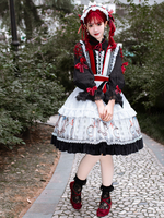 Mädchen schwarz rot gotisch Lolita JSK Kleid Tierdruck Schleifen ärmellose Lolita Pullover Röcke