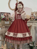 Mädchen süße Burgund Lolita OP Kleid Schleifen Rüschen Langarm Polyester einteilige Lolita Kleider
