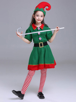 Mädchen Weihnachtskostüm Set Green Hat Sash Jumpsuit Set Polyester Streifen Weihnachtskostüme
