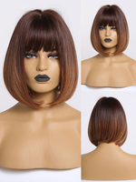 Medium Perücken Synthetisches Coffee Brown Blunt Fringe Rayon Medium Medium Perücke für Frau