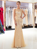 Meerjungfrau Abendkleider Licht Gold Perlen Prom Dress Sleeveless Luxus Formale Kleider Mit Zug