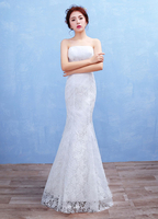 Meerjungfrau Boho Kleid Lace Maxi trägerlosen Brautkleid weiß rückenfreie Boden Länge Braut Brautkleid