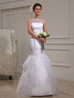 Meerjungfrau Brautkleid aus Satingewebe mit Bubikragen und Spitzen bodenlang in Weiß Milanoo