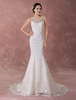 Meerjungfrau Brautkleider Spitze Elfenbein Bow Sash Sleeveless Brautkleid mit Zug
