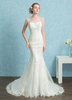 Meerjungfrau Hochzeit Kleid Spitze Sicke Sweetheart Brautkleid weiß rückenfreie Illusion Brautkleid mit Kapelle Zug