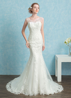 Meerjungfrau Hochzeit Kleid Spitze Sicke Sweetheart Brautkleid weiß rückenfreie Illusion Brautkleid mit Kapelle Zug