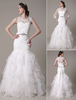 Meerjungfrau Hochzeitskleid Jewel Spitze Applique Organza Tier Bogen bodenlangen Braut Kleid mit Strass Flügel Milanoo