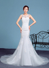 Meerjungfrau Hochzeitskleid Spitze Applique Illusion ärmelloses Günstiges Brautkleid Kapelle Zug Günstiges Brautkleid
