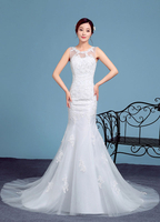 Meerjungfrau Hochzeitskleid Spitze Applique Illusion ärmelloses Günstiges Brautkleid Kapelle Zug Günstiges Brautkleid