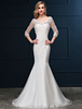 Meerjungfrau Hochzeitskleid Spitze Langarm Brautkleid V-Ausschnitt Perlen Backless Slim Fit Elfenbein Brautkleid mit Zug