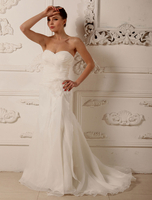 Meerjungfrau Hochzeitskleid Sweetheart plissierten Organza Blume Kapelle Zug Brautkleid