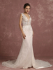 Meerjungfrau Hochzeitskleid V-Ausschnitt Illusion Lace Beading Kapelle Zug Brautkleid