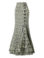 Meerjungfrau Maxi Rock Vintage Rokoko Stil hohe Taille Print Lace Up geschichteten langen Rock