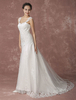 Mein Schatz Hochzeitskleid Spitze Kapelle Zug Brautkleid Perlen rückenfreie a-Linie Brautkleid