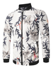 Men Varsity Jacke Floral Bamboo Print Weiß Track Jacke Stehkragen Zipper Baseball Jacke
