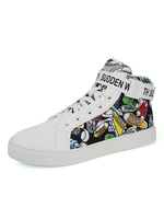 Mens White Sneakers Mode PU Leder Round Toe Monk Strap Artwork Pattern Low-Tops Tägliche Freizeitschuhe