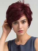Menschenhaar Perücken Dunkelrot Layered Tousled Side fegte Bang Frauen kurze Perücke