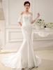 Mermaid-Brautkleid aus Satin mit Carmenausschnitt in Elfenbeinfarbe Milanoo