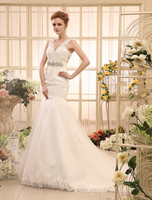 Mermaid-Brautkleid mit V-Ausschnitt und Kapelle-Schleppe Milanoo