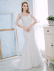 Mermaid Brautkleider Elfenbein Spitze Applique Brautkleid Perlen Halbarm V-Ausschnitt V Zurück Brautkleid mit Zug