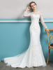 Mermaid Brautkleider Langarm Elfenbein Spitze Illusion Zug Brautkleider