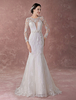 Mermaid Brautkleider Langarm Spitze Blumen Elfenbein Illusion Brautkleider mit Zug