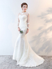 Mermaid Brautkleider Langarm Spitze Perlen Illusion Elfenbein Brautkleid mit Zug