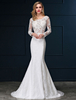 Mermaid Brautkleider Spitze Beach Strand Brautkleid Langarm Elfenbein Open Back Perlen Illusion Brautkleid mit Zug