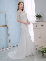 Mermaid Brautkleider Spitze Halbarm Brautkleid Backless Sicke Elfenbein Brautkleid mit Zug