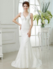 Mermaid Brautkleider Spitze V-Ausschnitt Elfenbein Brautkleid Backless Sleeveless Strass Perlen Brautkleid mit Zug