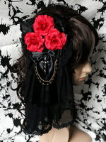 Mesh Lolita Kopfschmuck Rote Blumen-Anhänger