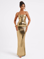 Metallic-Gold-Maxikleid mit offenem Rücken figurbetontes Neckholder-Partykleid für Frauen 2025