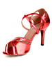 Metallic-Lateinschuhe mit Riemchen und Kitt Heels in Rot