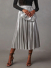 Metallic-Vollrock-Akkordeonrock mit hoher Taille täglicher Freizeitrock