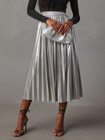 Metallic-Vollrock-Akkordeonrock mit hoher Taille täglicher Freizeitrock