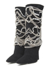 Mid Calf Boots Black Pointed Toe Metalldetails Ketten Perlen Stöckelschuhe