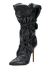 Mid Calf Boots Black Pointed Toe Rüschen Bandage Sexy Schuhe Stiefel