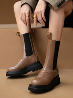 Mid Calf Boots Kaffee Braun Round Toe Slip-On Round Toe Täglich Casual Damen Ankle Boots