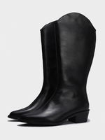 Mid Calf Boots Schwarze PU-Spitze mit spitzem Zehenreißverschluss 1;8 "Stiefel Damenschuhe