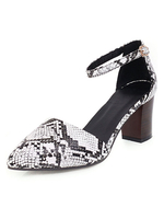Mid Heels Spitzschuh mit Blockabsatz Dorsay Schlange-Druck-Pumpen Plus Size Schuhe