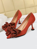Mid-Low Heels der Frau Chic Pointed Heel Bows mit spitzen Zehen Fantastic Oragnge Red Pumps Heels