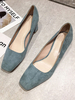 Mid-Low Heels der Frau Chic Square Toe Chunky Heel Teal Elegante Pumps Heels