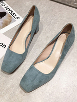 Mid-Low Heels der Frau Chic Square Toe Chunky Heel Teal Elegante Pumps Heels