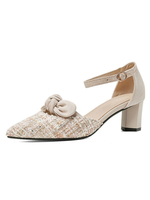 Mid-Low Heels der Frau Zweiteilige Pumps mit spitzen Zehen und Schleife