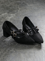 Mid-Low Heels für Frau Chic spitze Zehen Chunky Heel Mary Jane Pretty Black Pumps Heels