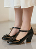 Mid-Low Heels für Frau T-Typ Bandage Schöne runde Kappe Blockabsatz Schuhe mit Schleifen
