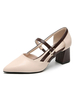 Mid-Low Heels für Frauen Chic Pointed Toe Chunky Heel Metalldetails Stilvolle schwarze Pumps Heels