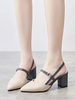 Mid-Low Heels für Frauen Chic Pointed Toe Slingbacks Chunky Heel Hell Himmelblau Elegante Pumps